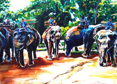 Elephant tourism in Thailand. $225. 11"x14" gallery wrap canvas